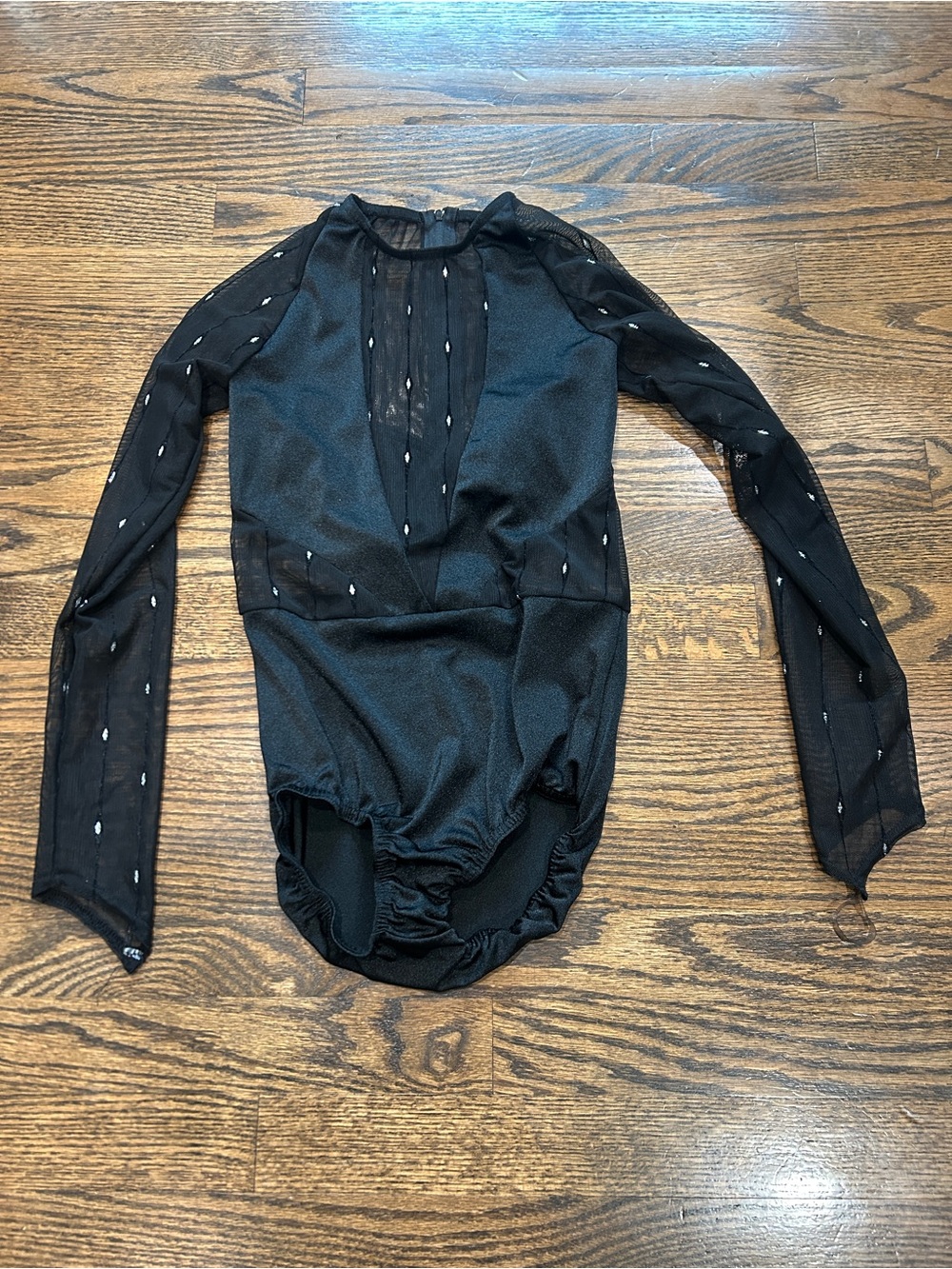 Black leotard Long Sleeve Bodysuit with mesh and sparkle detail